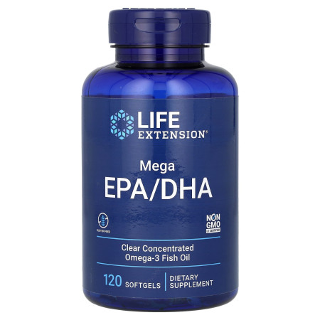 Рыбий жир, мега EPA DHA, Mega EPA/DHA, Life Extension, 120 гелевых капсул (1000 мг на гелевую капсулу)