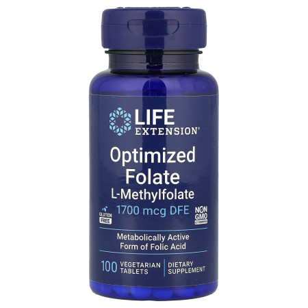 Фолат, Optimized Folate, Life Extensions, оптимізований, 1700 мкг DFE, 100 вегетаріанських таблеток