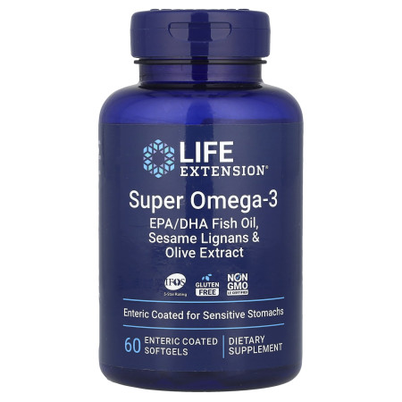 Омега-3, рыбий жир ЭПК/ДГК, Super Omega-3, Life Extension, 60 гелевых капсул в кишечнорастворимой оболочке