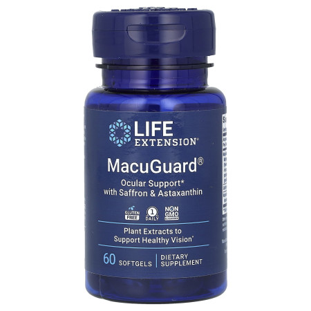 Підтримка зору з шафраном та астаксантином, MacuGuard, Life Extension, 60 гелевих капсул