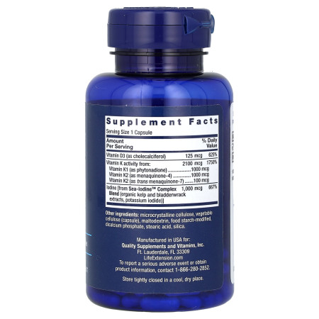 Витамины D и K с морским йодом, Vitamins D and K with Sea-Iodine, Life Extension, 60 капсул