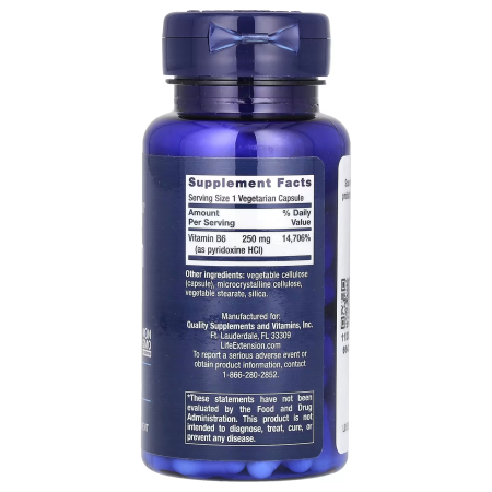 Витамин В6 (пиридоксин), Vitamin B6, Life Extension, 250 мг, 100 вегетарианских капсул