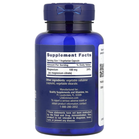 Цитрат магния, Magnesium (Citrate), Life Extension, 100 мг, 100 вегетарианских капсул 