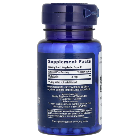 Мелатонин, Melatonin, Life Extension, 3 мг, 60 вегетарианских капсул