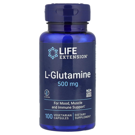 Глутамін, L-Glutamine, Life Extension, 500 мг, 100 вегетаріанських капсул