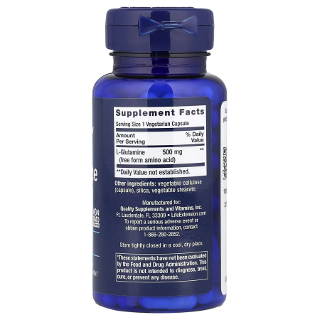 Глутамин, L-Glutamine, Life Extension, 500 мг, 100 вегетарианских капсул