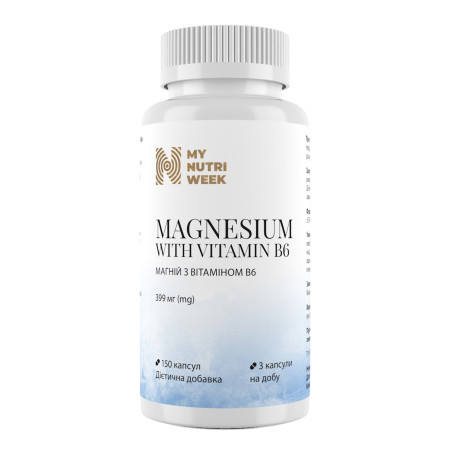 Магній та вітамін В6, Magnesium with Vitamin B6, My Nutri Week, сильний екстра, 399 мг, 150 капсул