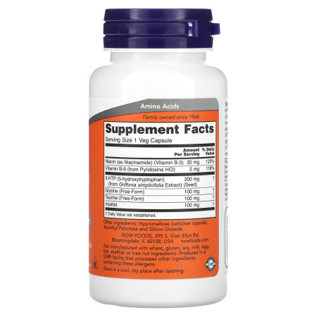 5-HTP, 5-гидрокситриптофан, 5-HTP, NOW Foods, двойная сила, 200 мг, 60 вегетарианских капсул