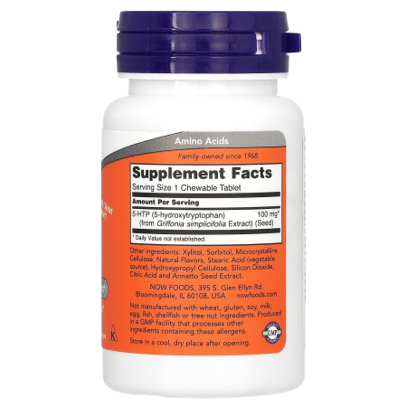5-HTP, 5-гідрокситриптофан, 5-HTP, Now Foods, цитрусовий смак, 100 мг, 90 жувальних таблеток