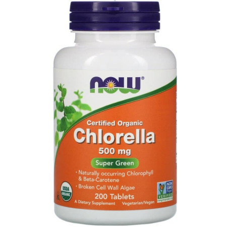  Хлорела, Certified Organic Chlorella, Now Foods, 500 мг, 200 таблеток