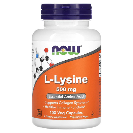  L-лізин, L-Lysine, NOW Foods, 500 мг, 100 вегетаріанських капсул