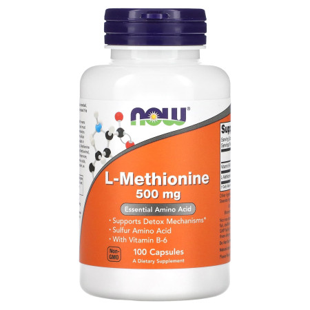 L-метионин, L-Methionine, NOW Foods, 500 мг, 100 капсул