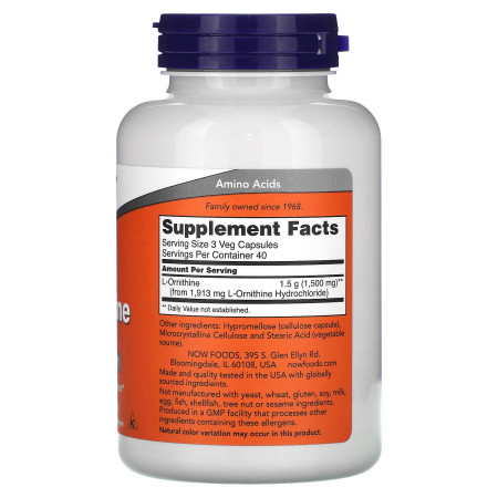 L-орнитин (спорт), L-Ornithine, Now Foods, 500 мг, 120 капсул