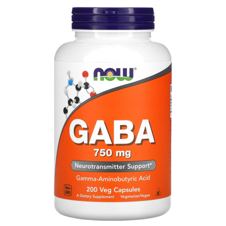 Гамма-аміномасляна кислота, GABA, Now Foods, 750 мг, 200 капсул