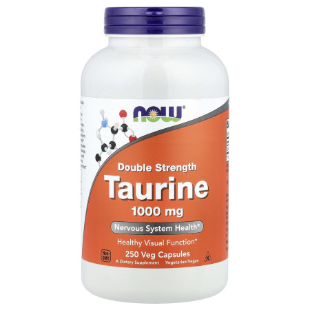 Таурин, Taurine, Now Foods, подвійна сила, 1000 мг, 250 вегетаріанських капсул