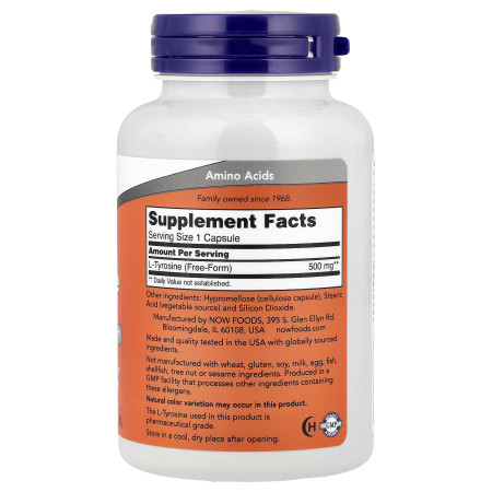 L-тирозин, L-Tyrosine, Now Foods, 500 мг, 120 капсул