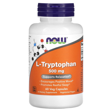 L-триптофан, L-Tryptophan, Now Foods, 500 мг, 60 вегетаріанських капсул