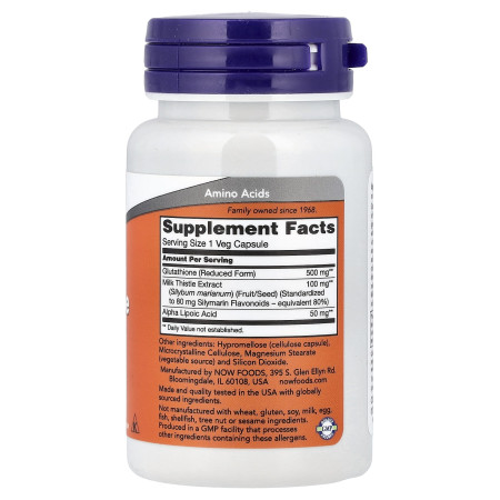 Глутатион, Glutathione, Now Foods, 500 мг, 30 вегетарианских капсул