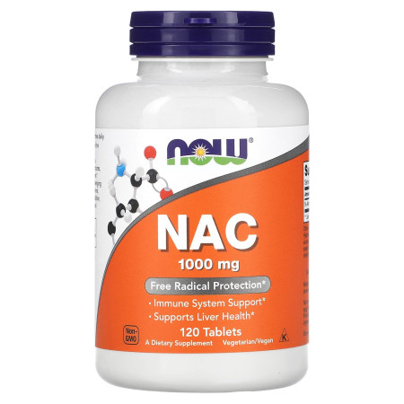 N-ацетилцистеїн, NAC, Now Foods, 1000 мг, 120 таблеток