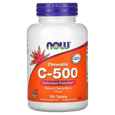 Витамин С-500, Chewable C-500, NOW Foods, вишнёво-ягодный вкус, 100 жевательных таблеток