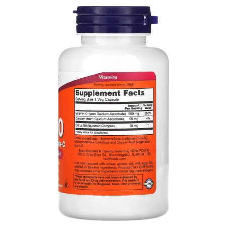 Вітамін С та аскорбат кальцію, Vitamin C-500 Calcium Ascorbate-C, NOW Foods, 100 вегетаріанських капсул