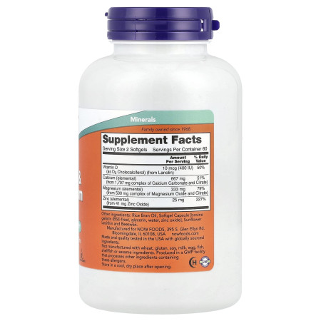 Кальцій і магній із вітаміном D3 та цинком, Calcium & Magnesium with Vitamin D3 and Zinc, Now Foods, 120 гелевих капсул