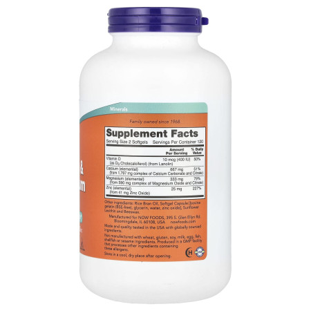Кальцій і магній, Calcium & Magnesium, Now Foods, з вітаміном D та цинком, 240 капсул