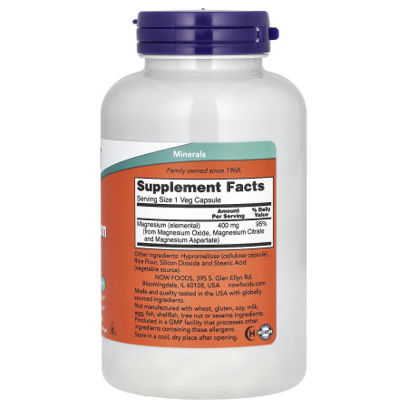 Магний, Magnesium Caps, Now Foods, 400 мг, 180 вегетарианских капсул
