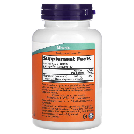 Магній цитрат, Magnesium Citrate, Now Foods, 200 мг, 100 таблеток