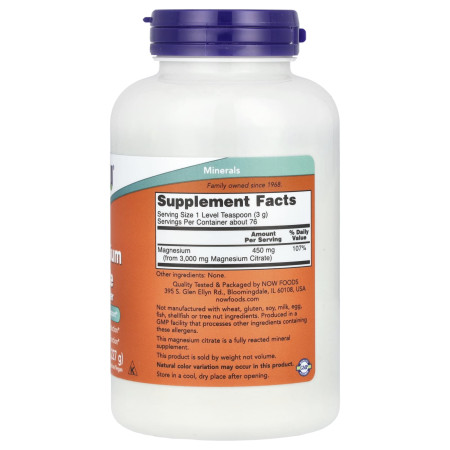 Магний цитрат, Magnesium Citrate, Now Foods, 100% чистый порошок, 227 г