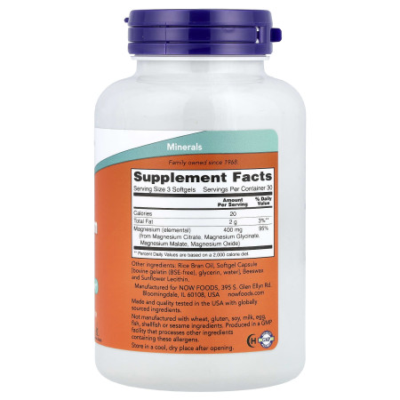 Магній цитрат, Magnesium Citrate, Now Foods, 90 гелевых капсул (133 мг у капсулі)