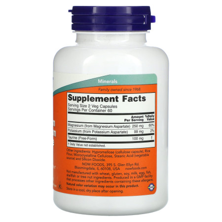 Магний и калий аспартат, Magnesium & Potassium Aspartate, Now Foods, 120 растительных капсул