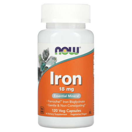 Залізо, Iron, Now Foods, 18 мг, 120 капсул
