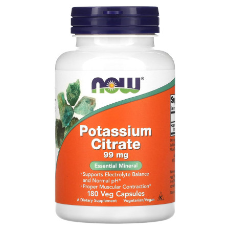Калий цитрат, Potassium Citrate, Now Foods, 99 мг, 180 вегетарианских капсул