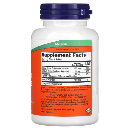 Калий и йод, Potassium Plus Iodine, Now Foods, 180 таблеток