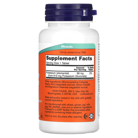 Калий глюконат, Potassium Gluconate, NOW Foods, 99 мг, 100 таблеток