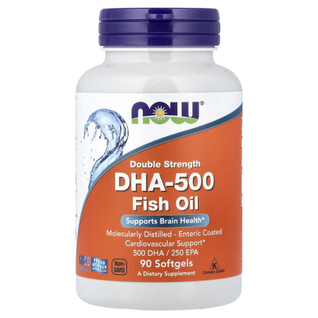 Докозагексаеновая кислота (ДГК), DHA-500, NOW Foods, двойная сила, 90 гелевых капсул
