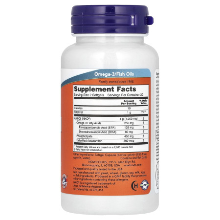 Масло криля, Krill Oil, NOW Foods, 1000 мг, 60 гелевых капсул