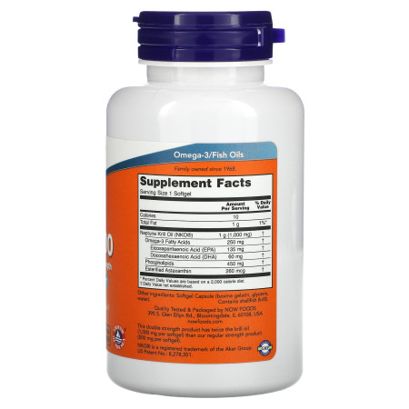 Масло криля Neptune, Neptune Krill 1000, NOW Foods, двойная сила, 1000 мг, 60 гелевых капсул