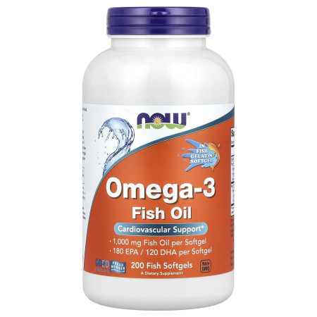 Омега-3 риб'ячий жир, Omega-3 Fish Oil, NOW Foods, 1000 мг, 200 рибних гелевих капсул