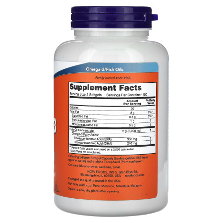 Омега 3, Omega-3, Now Foods, 180 EPA / 120 DHA, 200 капсул