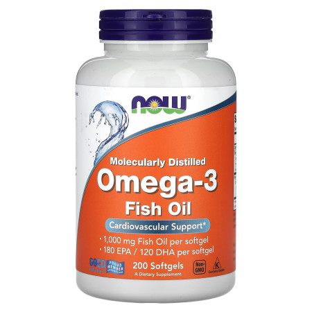 Омега 3, Omega-3, Now Foods, 180 EPA / 120 DHA, 200 капсул