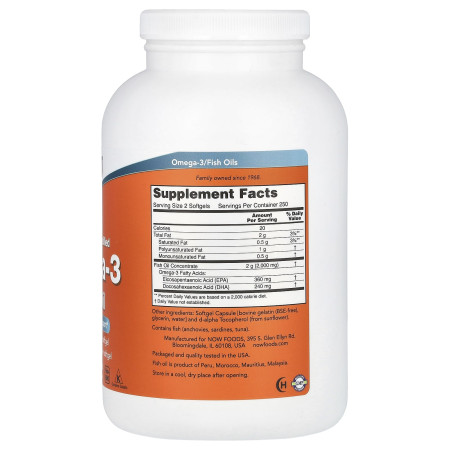 Омега-3 рыбий жир, Omega-3 Fish Oil, NOW  Foods, 1000 мг, 500 гелевых капсул