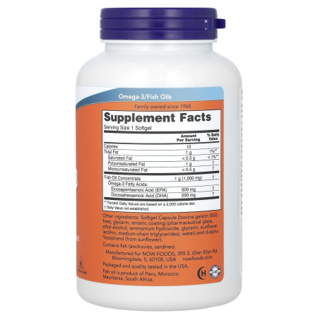 Омега 3, Ultra Omega-3, NOW Foods, риб'ячий жир, 180 капсул з кишковорозчинною оболонкою