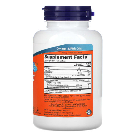 Омега-3 ультра + витамин D3, Ultra Omega 3-D, NOW Foods, 600 EPA / 300 DHA, 90 рыбных гелевых капсул