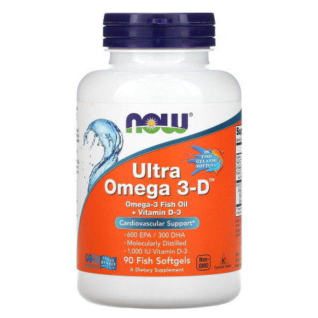 Омега-3 ультра + вітамін D3, Ultra Omega 3-D, NOW Foods, 600 EPA/300 DHA, 90 рибних гелевих капсулow Foods, 600 EPA / 300 DHA, 90 риб