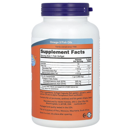 Омега-3 ультра, Ultra Omega-3, NOW Foods, 500 ЭПК/ 250 ДГК, 180 рыбных гелевых капсул  