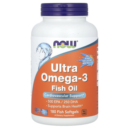 Омега-3 ультра, Ultra Omega-3, NOW Foods, 500 ЭПК/ 250 ДГК, 180 рыбных гелевых капсул  