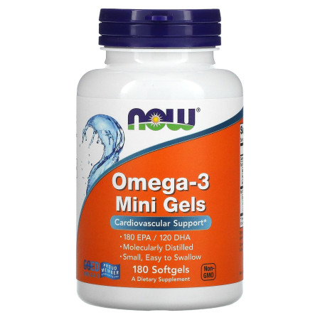 Омега-3, Omega-3 Mini Gels, NOW Foods, 180 гелевих капсул