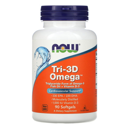 Омега-3 + вітамін D3, Tri-3D Omega, NOW Foods, 330 ЕПК/220 ДГК, 90 гелевих капсул
